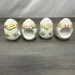 Vintage Ceramic Easter Egg Napkin Rings Red, Yellow, Green Set Of 4 Ceramic